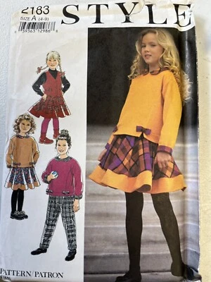 Girl's Sewing Pattern-STYLE-#2183-Size 4-9 Top, skirt, vest, pants-1991 - Image 1 of 2