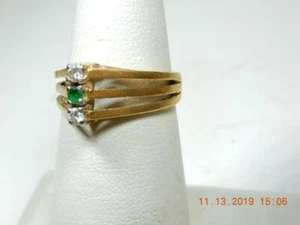 Dreifachbandring 14k Gelbgold Diamanten & Smaragd Gr. 6,25 - Bild 1 von 12