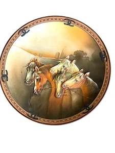 Nippon Green Mark Blown Out Horse Plate Raised Enamel Border Wall Plate - Picture 1 of 4