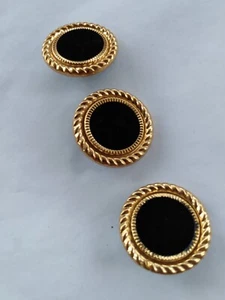 8 GOLD RIM BLACK GERMAN COTTON VELVET COVERED 1 inch ROUND METAL SHANK BUTTONS - Picture 1 of 2