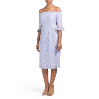 Nanette Lepore Womens Purple Lace Off Shoulder Midi Cocktail Dress Sz 4 New - Image 1 of 4