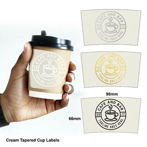 Custom Cream logo Tapered cup labels coffee tea disposable branding curved stick - Picture 1 of 4