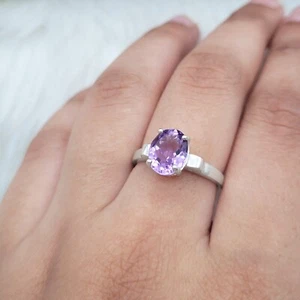 Amethyst Solitaire Wedding Ring 925 Sterling Silver-Statement Ring For Women - Picture 1 of 9