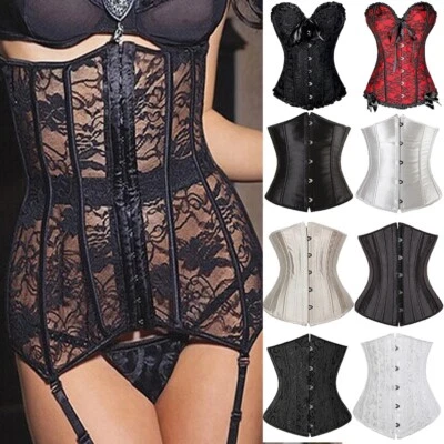 Mujeres Sexy Sobrebusto Hueso Corsé Burlesco Prenda para el torso vasco con cordones Bustier Bajo el busto Foto 1 de 4
