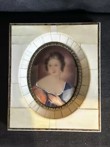 19C Antique French Signed Miniature Painting w/wood inlay-450 - Picture 1 of 8