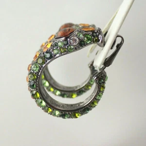 Kenneth J Lane KJL Green Orange Rhinestone Hoop Snake Clip Earrings on Orig Card - Picture 1 of 7