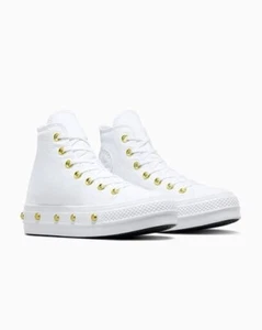 Converse Chuck Taylor All Star Lift Platform Star Studded 9 Women's White Gold - Picture 1 of 5
