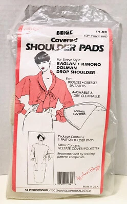 EZ International by Ann Bozzi Vintage 1980’s 1/2” Thick Beige Shoulder Pads NOS - Image 1 of 4