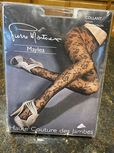 Pierre Mantoux Black Floral MAYLEA Collant Haute Couture Pantyhose Tights 1/S - Picture 1 of 8