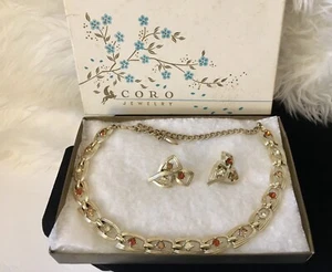 Set collana e orecchini vintage Coro anni 50 colore autunno strass con scatola - Foto 1 di 19