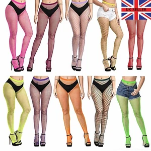 Neon Coloured Fishnet Tights Festival Dance Fashion Small Whale Net New UK 6-16 - Picture 1 of 71