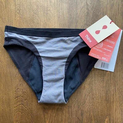 Thinx Modal Cotton Bikini Period Panty Moderate Absorbency XS Black/Gray - NWT - Изображение 1 из 3