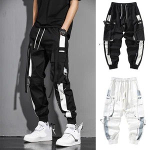 Men's Big Pockets Cargo Pants High Waist Loose Baggy Trouser Joggers Streetwear - Picture 1 of 23
