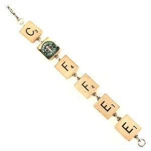 Pulsera de café Scrabble Starbucks con caja de colección cuadrados de madera hechos a mano de 8 pulgadas - Imagen 1 de 12