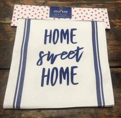 Home Sweet Home Table Runner 13 x 17 Blue White Machine Washable  - Image 1 of 4
