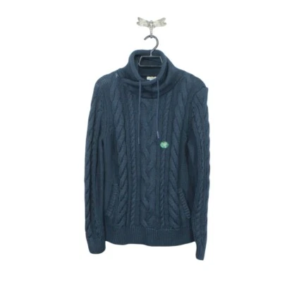 Suéter LL Bean Para Mujer Doble L Cable Mixto Cuello Embudo Clásico Azul Marino Talla M Foto 1 de 4