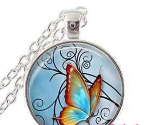 BUTTERFLY crystal pendant STERLING SILVER 20" necklace man woman - Picture 1 of 6