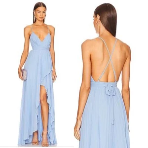 Michael Costello X Revolve Ale Gown light blue pleated maxi wedding sz S $258 - Picture 1 of 14