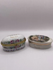 Menge 2 Vintage Porzellan Top Bemalt Scharniert Schmuck Pillendosen Vorratsdose - Bild 1 von 24