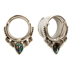SILVER SHELL TEARDROP Ear Flesh Tunnels Piercing Stretcher Plug Flared TU162 - Picture 1 of 1