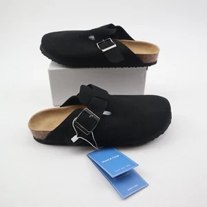 Women's Clogs Cork Footbed Suede Slippers Arch Support Potato Shoes Black US 7.5 - Picture 1 of 12