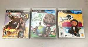 Playstation 3 Uncharted 3, PS3 Eye Pet, & Little Big Planet 2 New PS3 Bundle Set - Picture 1 of 2