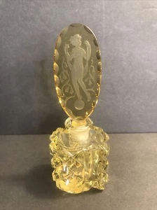 Art Deco crystal perfume bottle/Yellow glass/Dancing Nude/Czechoslovakia C.1940 - Picture 1 of 13
