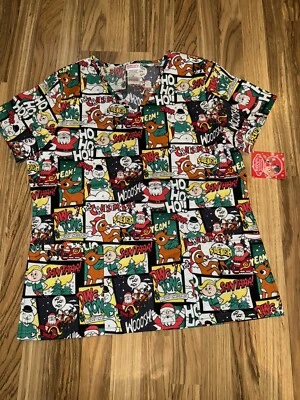 Rudolph The Red Nosed Reindeer NEW Christmas Scrub Top Size M Men Women Unisex - Image 1 of 4