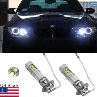 2pcs H3 LED 6000K White Cornering Light Bulbs For 2009-2012 BMW 335i M3 - Image 1 of 4