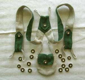 NATURF./GRÜNE HOSENTRÄGER - TASCHE - 15 TRACHTEN-KNÖPFE - LEINEN - 70 cm - Bild 1 von 2