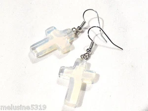 Bijoux lithotérapie boucles d'oreilles croix pierre opalite earring - Foto 1 di 1