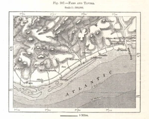 Leuchtturm und Tavira. Algarve Portugal. Skizzenkarte 1885 alte antike Plantabelle - Bild 1 von 1