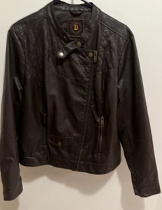 Dollhouse Womens Faux Leather Jacket Juniors Size 1X Brown Asymmetrical Zip - Picture 1 of 4