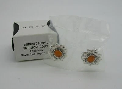 Pendientes AVON Antiguos Floral Piedra Natal Simulada Color NOVIEMBRE Topacio Foto 1 de 2