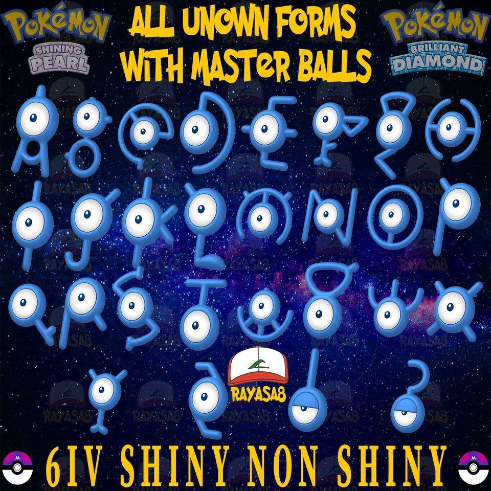 Pokemon UNOWN Shiny 28 Forms Shining Pearl Brilliant Diamond Home + Master Balls