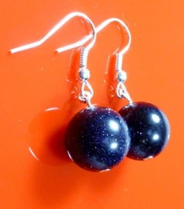 Blue Goldstone Sandstone Earrings 10mm - Picture 1 of 1