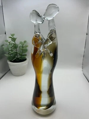 Arte moderna de vidro casal beijando estatueta decoração topázio ouro transparente 10,5" - Imagem 1 de 4