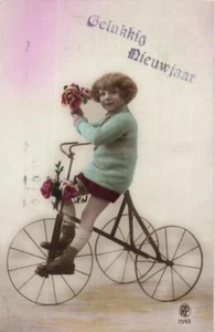 Boy with Tricycle - Bicycle- Antique Photo Postcard 1900s - Picture 1 of 2