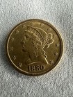 1880 GOLD US $5 DOLLAR LIBERTY HEAD HALF EAGLE COIN