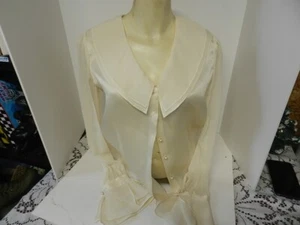 Dana Buchman Blouse Womens Size 6 Silk Cream Button-Up Sheer sleeves Sweet cuffs - Picture 1 of 3