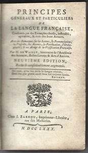 De Wailly Principes Generaux et Particuliers de la Langue Francaise Barbou 1780 - Picture 1 of 4