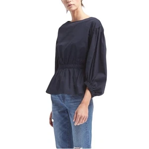 NWT BANANA REPUBLIC Top Blouse M Poplin Cotton Cinch Waist Bishop Balloon 3/4Slv - Picture 1 of 5