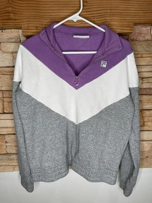 Fila Women’s Size Small Purple Gray Chevron Colorblock Quarter Zip Sweatshirt - Image 1 of 4