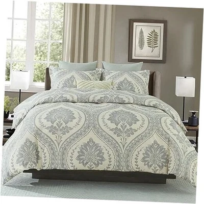  Cotton Duvet Cover King (104"x 90") Beige Gray Damask Floral (No Comforter) - Image 1 of 4