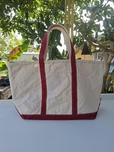LL BEAN CANVAS BOAT AND TOTE DARK ROSEWOOD OPEN TOP - Picture 1 of 19