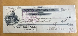 1905 POLLOCK MERCHANTILE Co To Farmers Bank Of Pollock Check Pollock, MO $6.50 - Picture 1 of 6