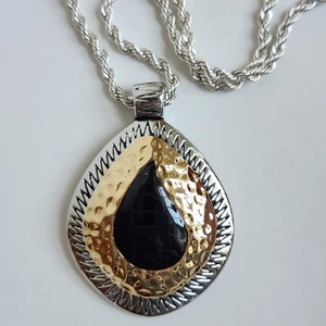 VTG Lia Sophia Pendant – Black, Silver & Gold-Tone – 18" Chain Mixed Metal Look - Picture 1 of 3
