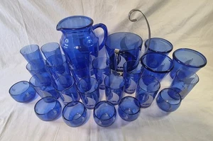 Vintage Hazel Atlas Cobalt Blue Sailboat 25 piece Drink set -1930's- - Picture 1 of 14