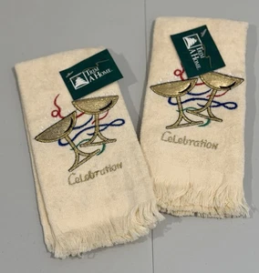 Vintage Embroidered “Celebrate” Holiday Fingertip Towels Champagne Glasses (2) - Picture 1 of 4