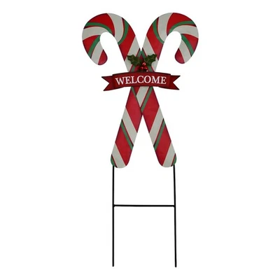 Bastón de caramelo de Navidad estaca de jardín, bastón de caramelo de metal letrero de bienvenida decoración de pared,... Foto 1 de 4